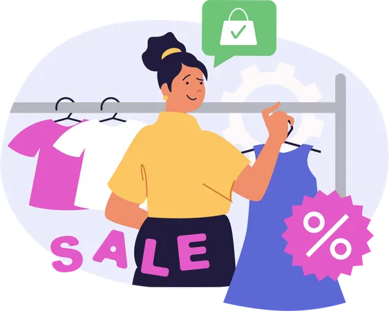 Femme faisant du shopping en solde  Illustration