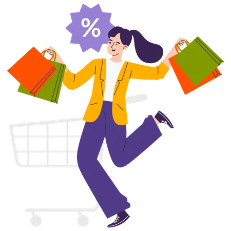 Femme faisant du shopping pendant une offre  Illustration