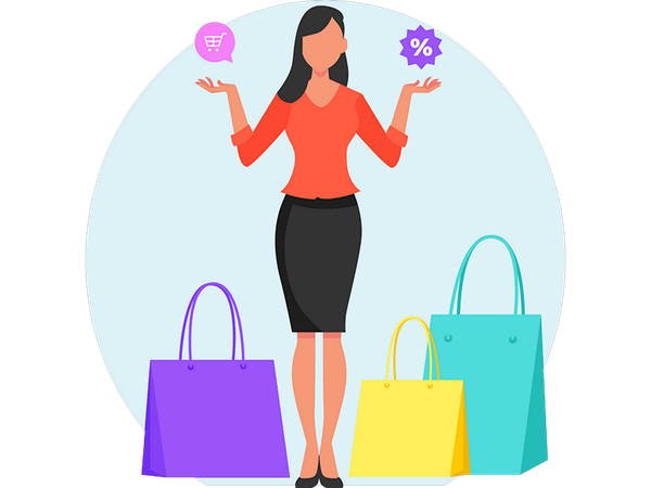 Femme faisant du shopping pendant les soldes  Illustration