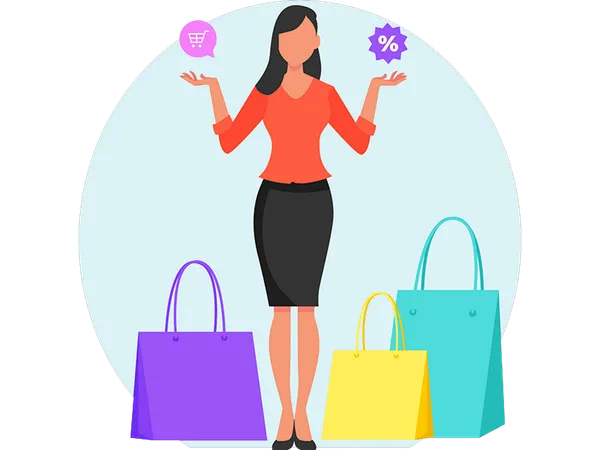 Femme faisant du shopping pendant les soldes  Illustration