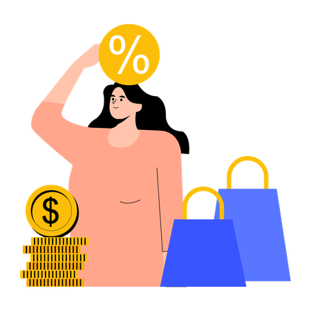 Femme faisant du shopping pendant la vente  Illustration