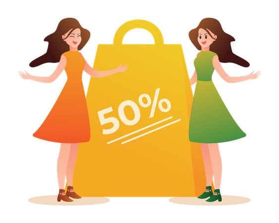 Femme faisant du shopping pendant la vente  Illustration