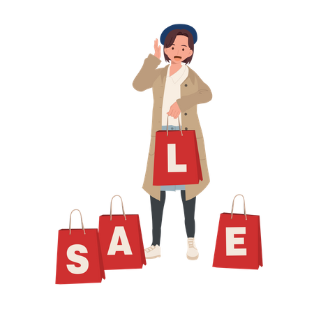 Femme faisant du shopping pendant les soldes d'automne  Illustration