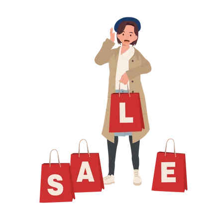 Femme faisant du shopping pendant les soldes d'automne  Illustration