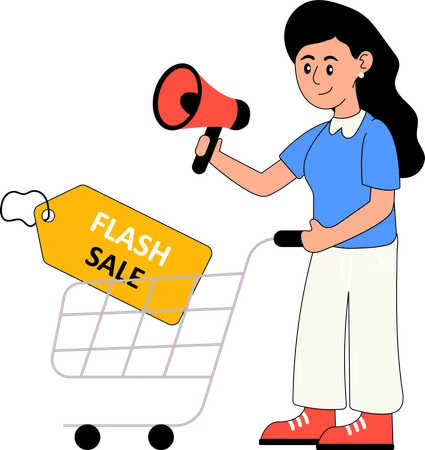 Femme faisant du shopping pendant une vente flash  Illustration