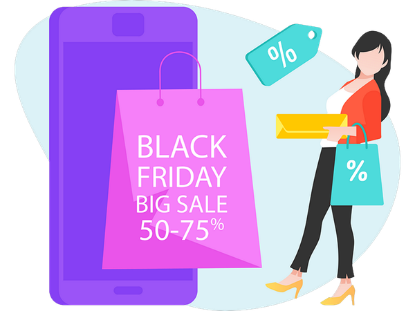 Femme faisant du shopping le Black Friday  Illustration