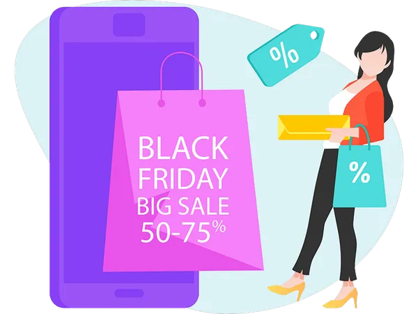 Femme faisant du shopping le Black Friday  Illustration