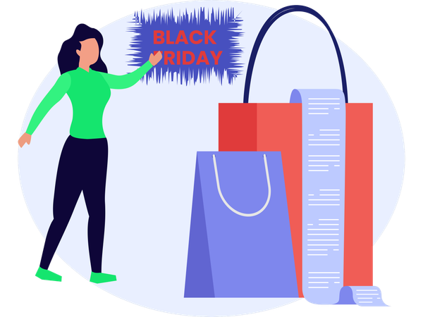 Femme faisant du shopping le Black Friday  Illustration