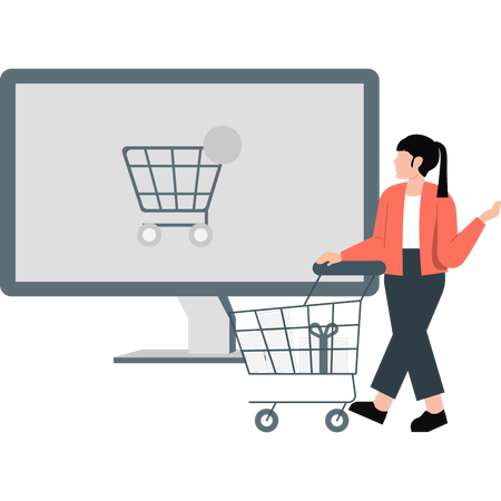 Femme faisant du shopping sur un site Web  Illustration