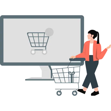 Femme faisant du shopping sur un site Web  Illustration