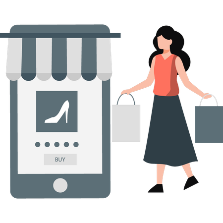 Femme faisant du shopping sur une application mobile  Illustration