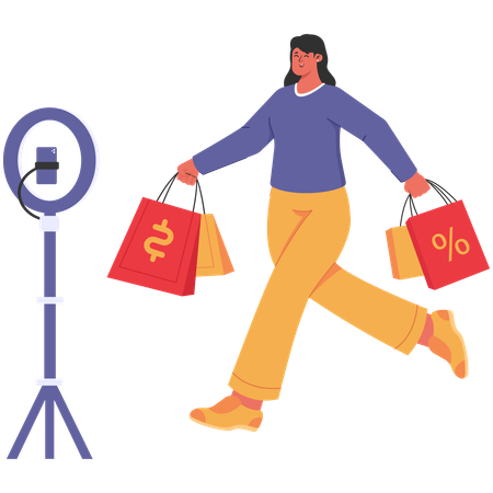 Femme faisant du shopping Vidéo en direct  Illustration