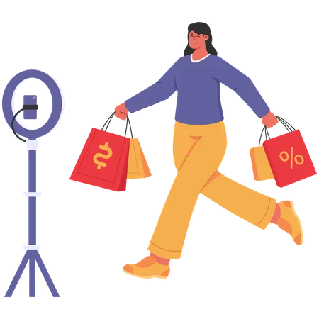 Femme faisant du shopping Vidéo en direct  Illustration