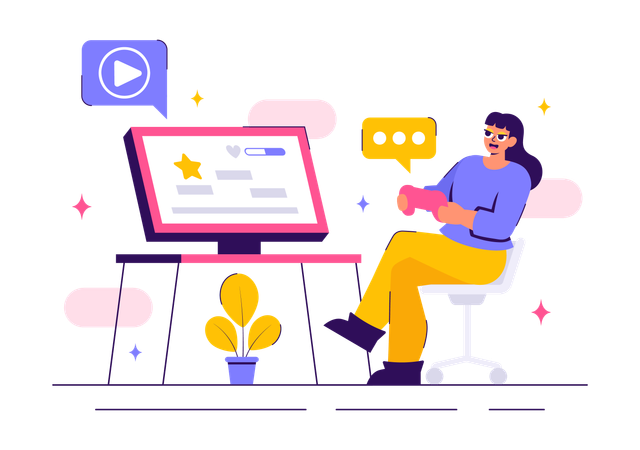 Femme faisant du streaming de jeux vidéo  Illustration
