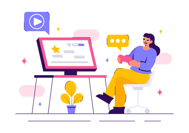 Femme faisant du streaming de jeux vidéo  Illustration