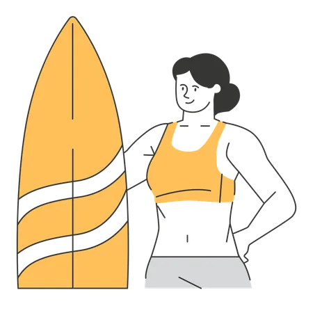 Femme faisant du surf  Illustration