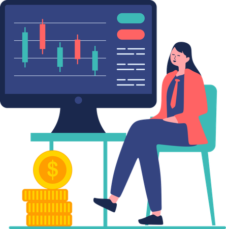 Femme faisant du trading en bourse  Illustration