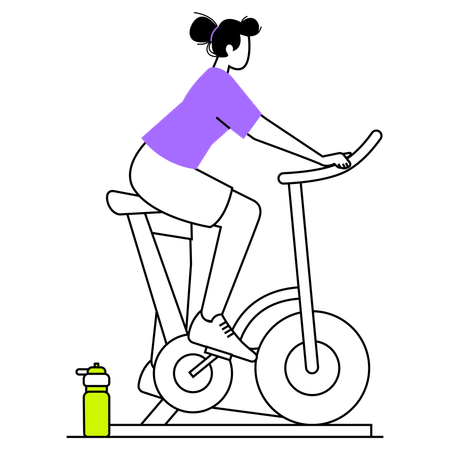 Une femme fait du vélo de gym le matin  Illustration