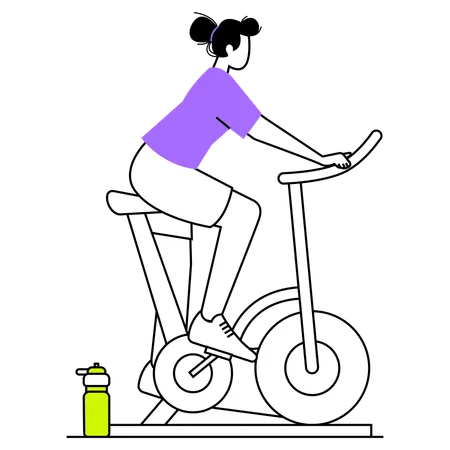 Une femme fait du vélo de gym le matin  Illustration