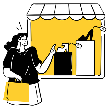 Femme faisant du lèche-vitrine  Illustration