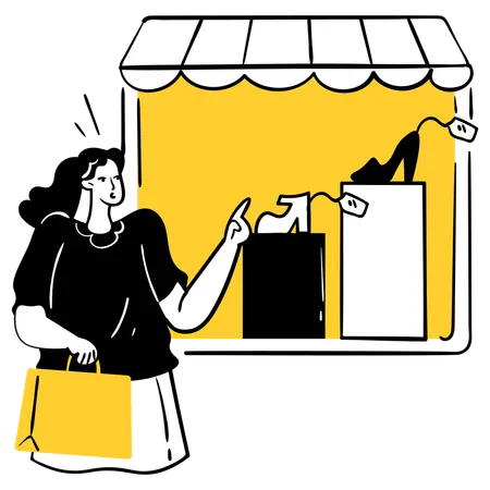 Femme faisant du lèche-vitrine  Illustration