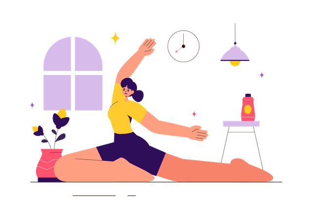 Femme faisant du yoga à la maison  Illustration