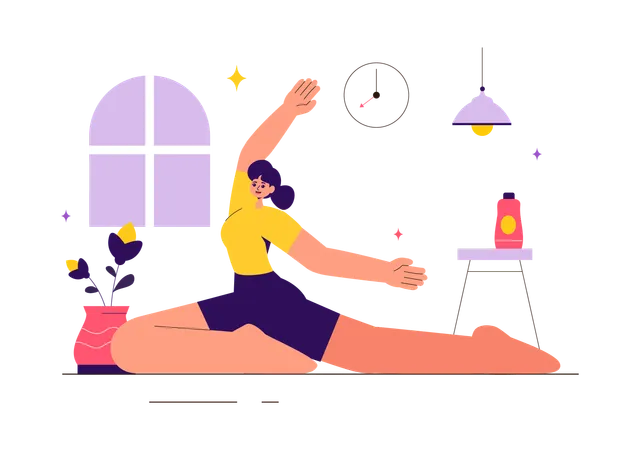 Femme faisant du yoga à la maison  Illustration