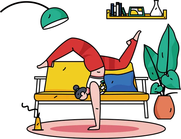 Femme faisant du yoga à la maison  Illustration