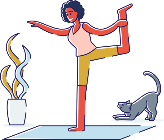 Femme faisant du yoga à la maison  Illustration