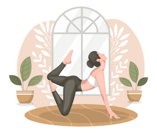 Femme faisant du yoga à la maison  Illustration