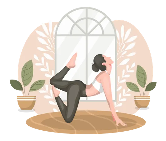 Femme faisant du yoga à la maison  Illustration