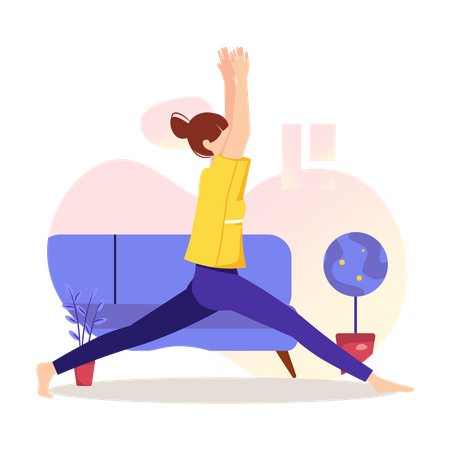 Femme faisant du yoga à la maison  Illustration