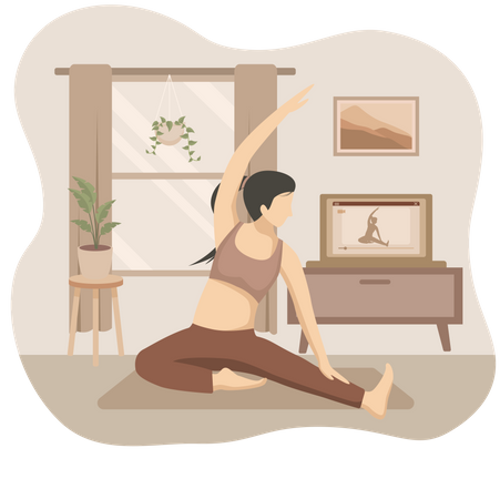 Femme faisant du yoga à la maison  Illustration