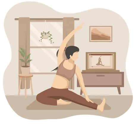 Femme faisant du yoga à la maison  Illustration