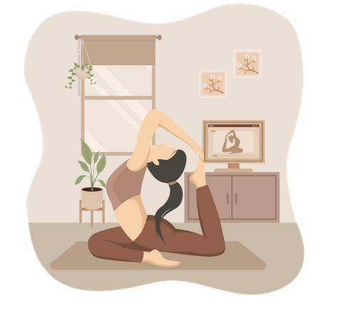 Femme faisant du yoga à la maison  Illustration