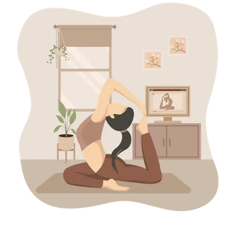 Femme faisant du yoga à la maison  Illustration