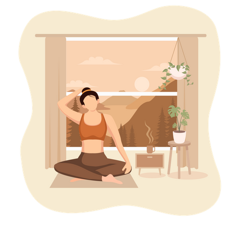 Femme faisant du yoga à la maison  Illustration