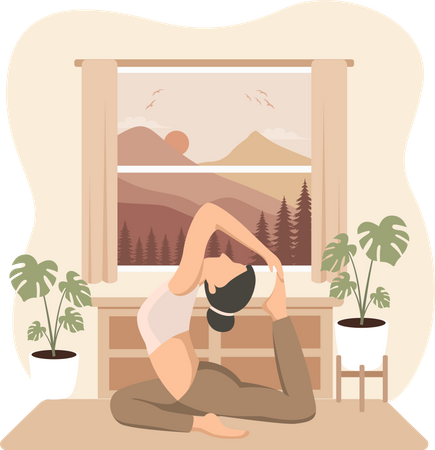 Femme faisant du yoga à la maison  Illustration