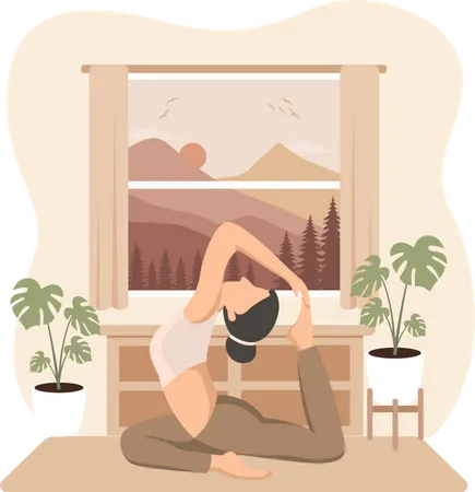 Femme faisant du yoga à la maison  Illustration