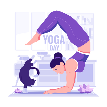 Femme faisant du yoga à la maison  Illustration