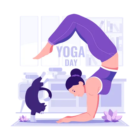 Femme faisant du yoga à la maison  Illustration