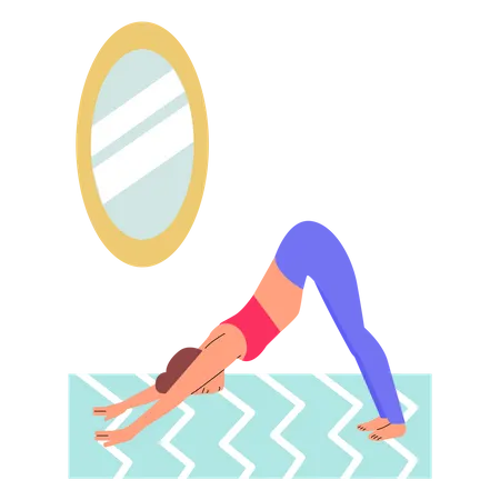 Femme faisant du yoga asana à la maison  Illustration