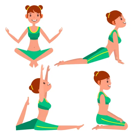 Femme faisant du yoga avec différentes poses  Illustration