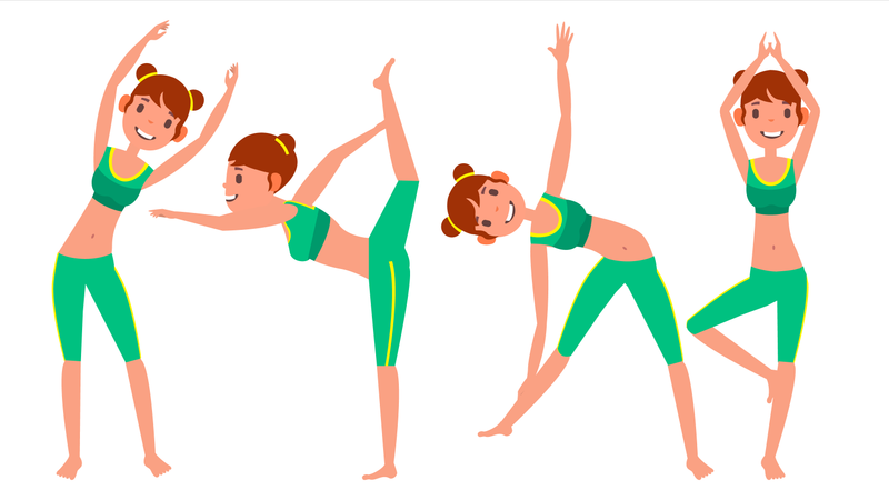 Femme faisant du yoga avec différentes poses  Illustration