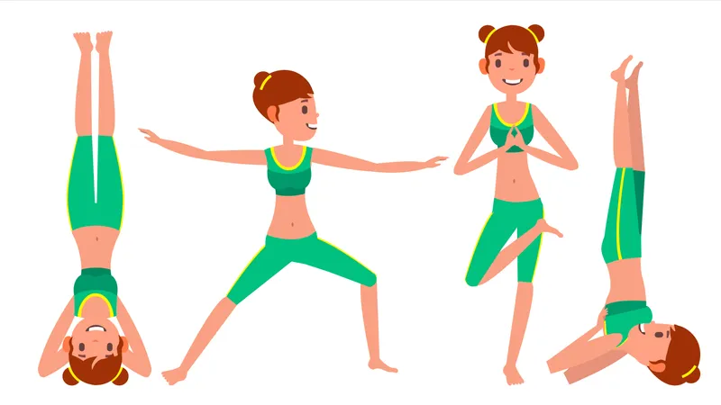 Femme faisant du yoga avec différentes poses  Illustration