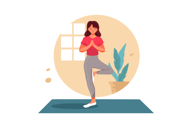 Femme faisant du yoga en position debout  Illustration