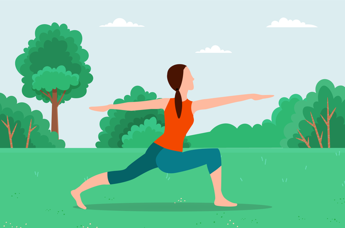 Femme faisant du yoga dans un parc  Illustration