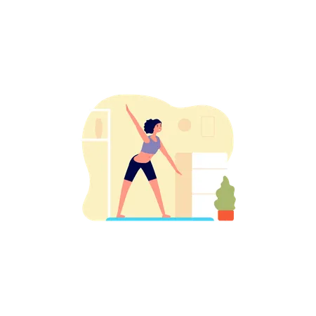 Femme faisant du yoga le matin  Illustration