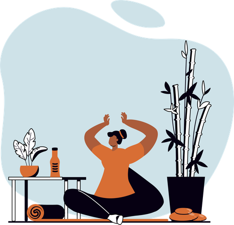 Femme faisant du yoga le matin  Illustration