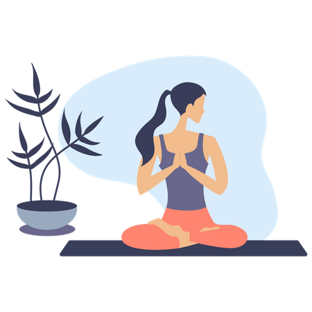 Femme faisant du yoga le matin  Illustration